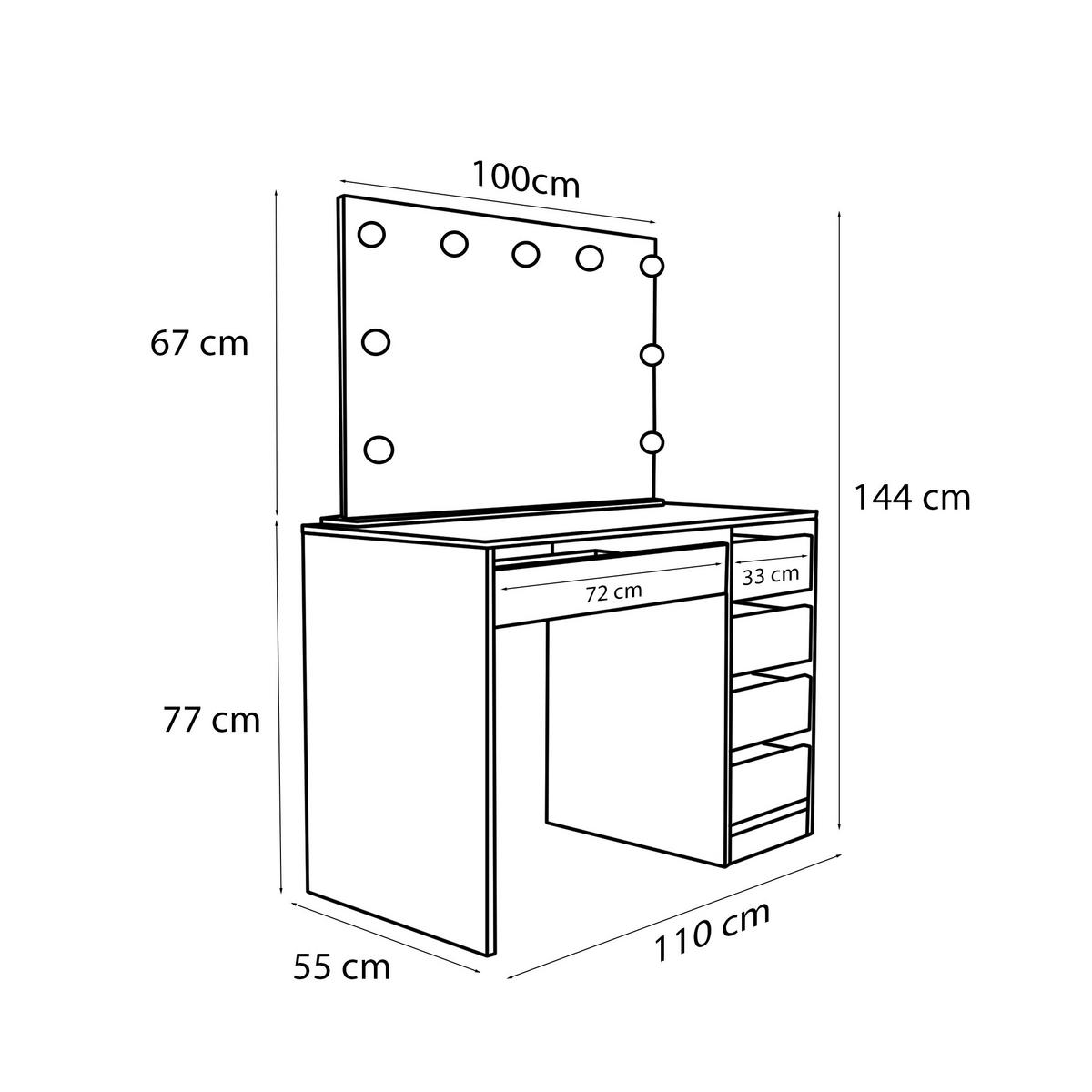 SCHMINKTISCH Bella Weiß Hochglanz 110 cm mit Spiegel und LED Beleuchtung - Weiß Hochglanz, Holzwerkstoff (110/77/55cm) - Idohome