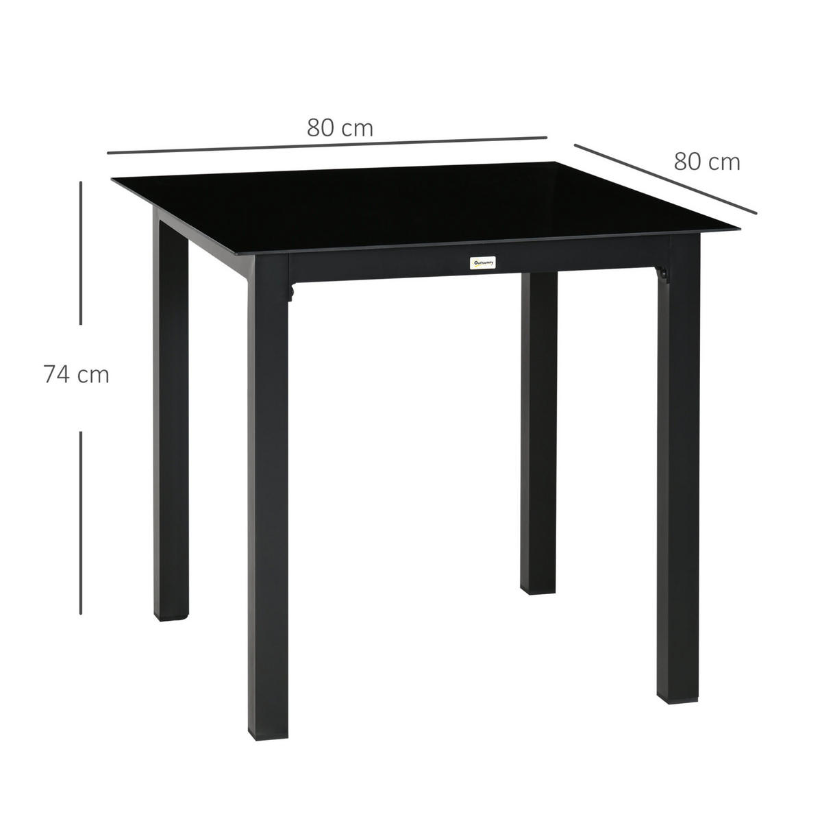 GARTENTISCH 80/80/74 cm schwarz aus Aluminium mit Glasplatte - Schwarz, Metall (80/80/74cm) - OKWISH