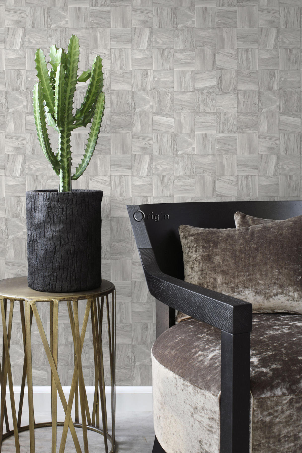 TAPETE quadratische Holzstücke 53 cm x 10.05 m - Grau, Papier (53/1000cm) - Origin Wallcoverings