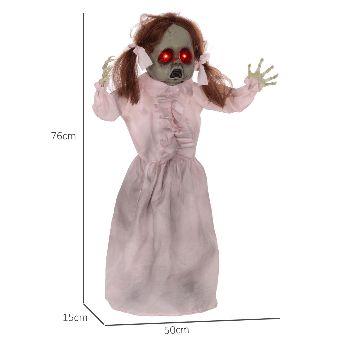 HALLOWEEN DECORATIONS 76cm Dekoration Geisterpuppe, Soundfunktion - Rosa, Kunststoff/Metall (50/76/15cm) - HOMCOM
