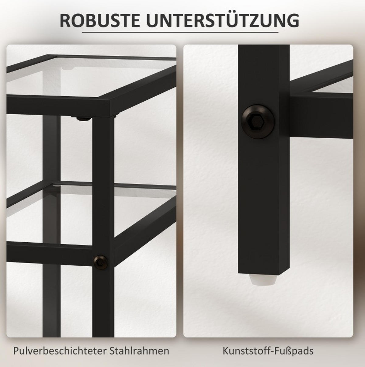 BEISTELLTISCH 40/18/62 cm in Schwarz mit 3 Glasablagen und Stahlrahmen - Schwarz, Glas (40/18/62cm) - Flora Grace