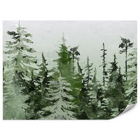 FOTOTAPETE für Schlafzimmer Grüner Nadelwald Aquarell Bäume Natur Landschaft 150x105 - Weiß/Grau, Papier (150/105cm) - Muralo