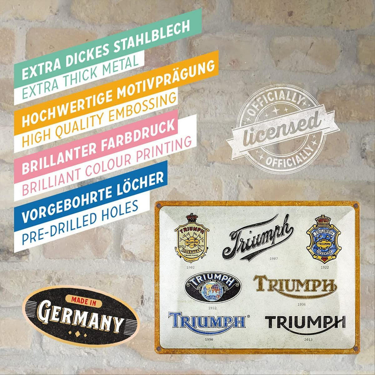 BLECHSCHILD 30/40 cm Triumph Logo Evolution - Multicolor, Metall (40/30/0.2cm) - Nostalgic-Art