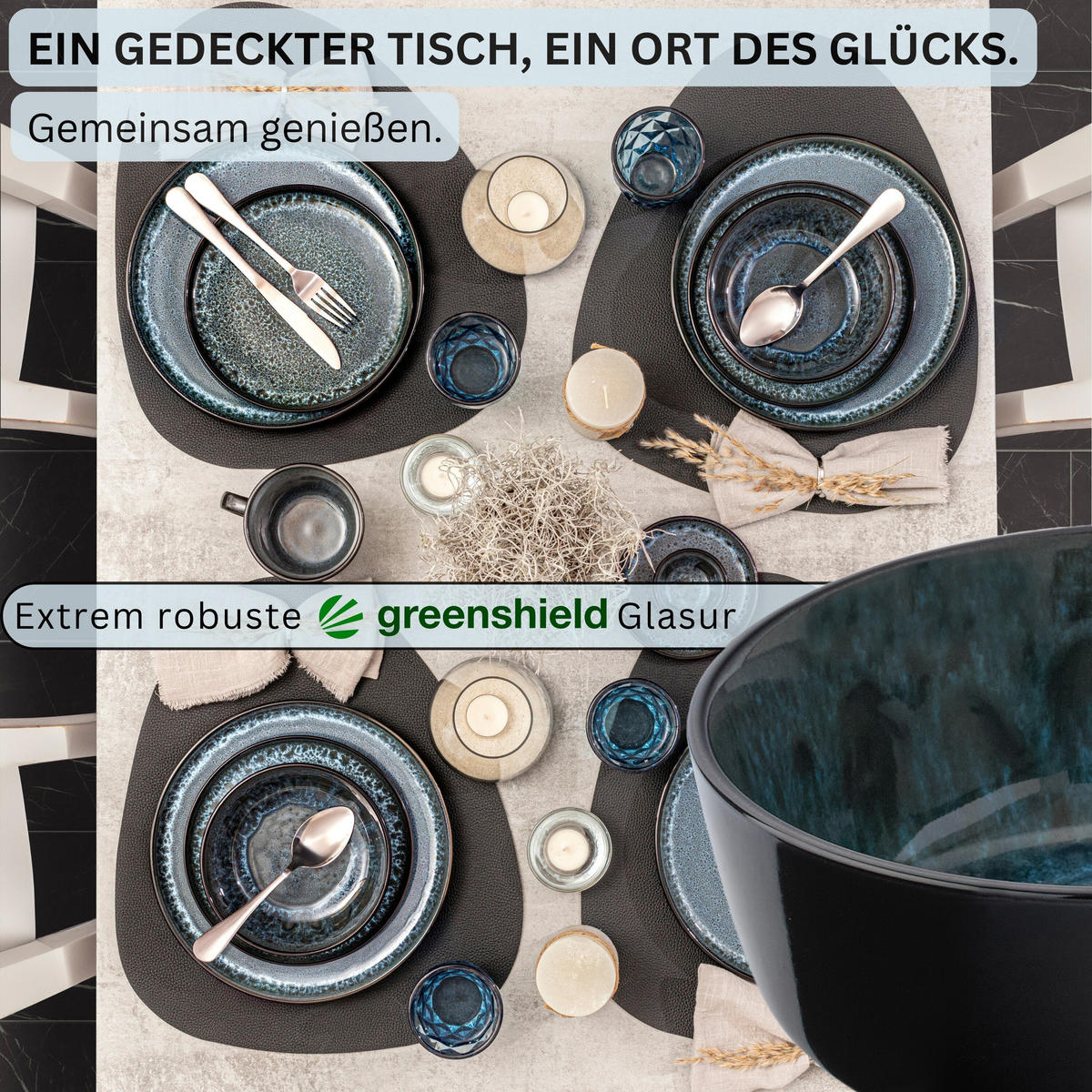 SCHALEN SET MANILA - 6 teilig aus Steingut - Blau, Stein (16.5cm) - Sänger