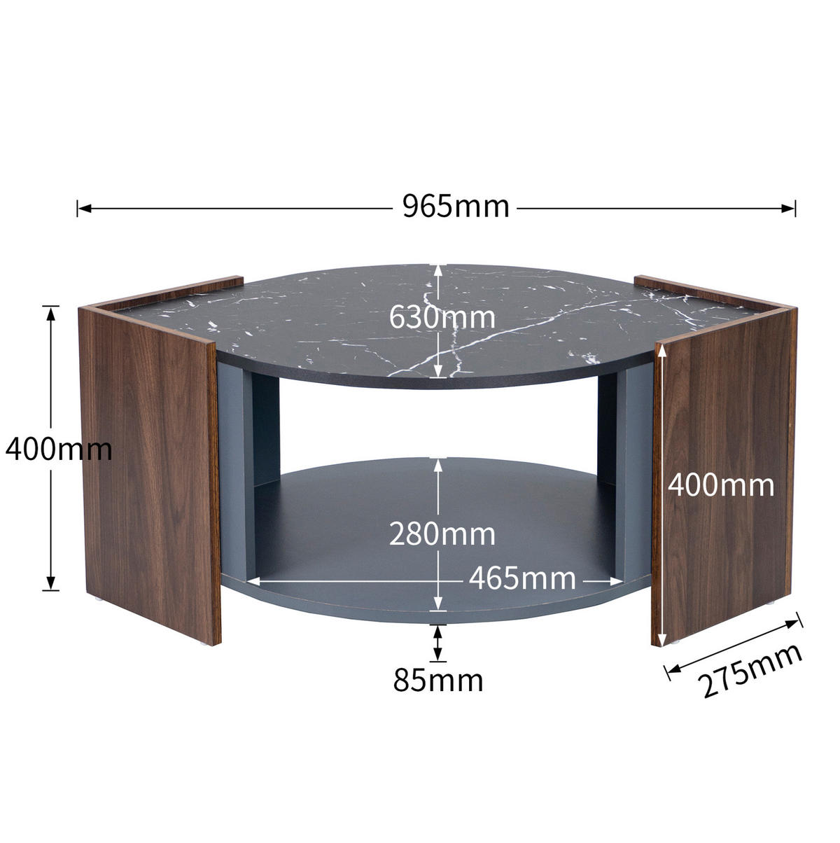 COUCHTISCH 96,5/63/40 cm Schwarz/Holzoptik aus Spanplatte mit Ablagefach - Schwarz, Holzwerkstoff (96.5/63/40cm) - OKMYHOME