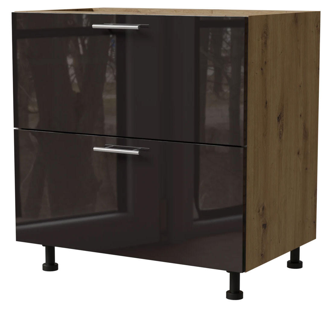 Feldmann-Wohnen Schubaladenunterschrank Schwarz Hochglanz, Eiche Artisan 90x82x50 cm