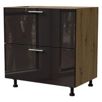 SCHUBLADENUNTERSCHRANK Essen D2A/80/1A Schwarz Hochglanz / Eiche Artisan Matt 80 / 50 / 82cm - Schwarz Hochglanz/Schwarz, Holz/Holzwerkstoff (80/82/50cm) - Feldmann-Wohnen