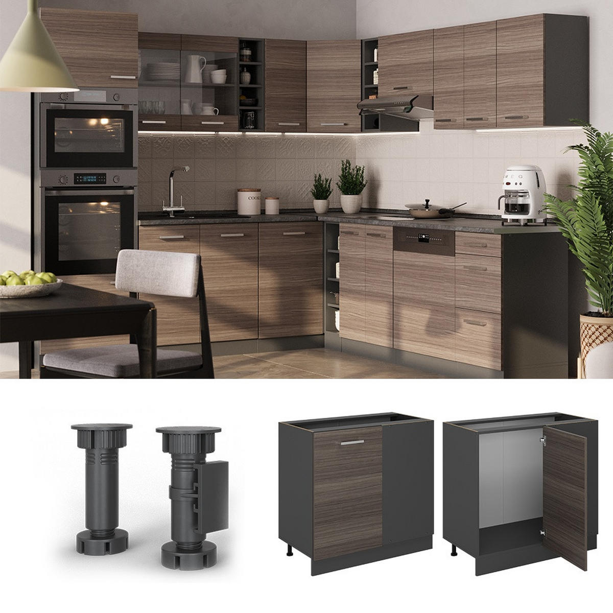 KOTNA OMARICA R-Line Žlahtna siva 86 cm brez delovne plošče - siva/antracit, leseni material (86/81.6/46cm) - Vicco