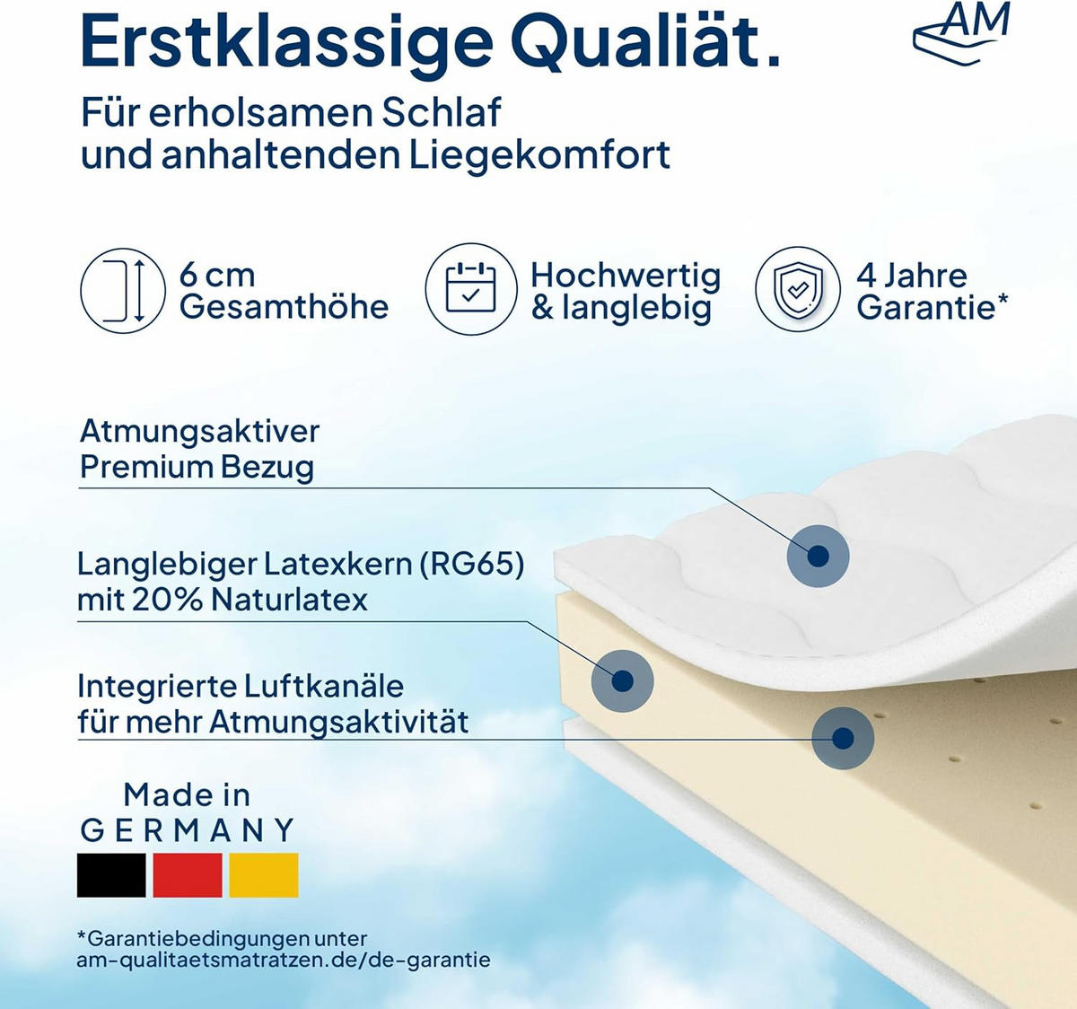 LATEXOVÝ topper 90/200 cm - výška 6 cm a potah z tencelu - bílá, textil (90/200cm) - AM Qualitätsmatratzen