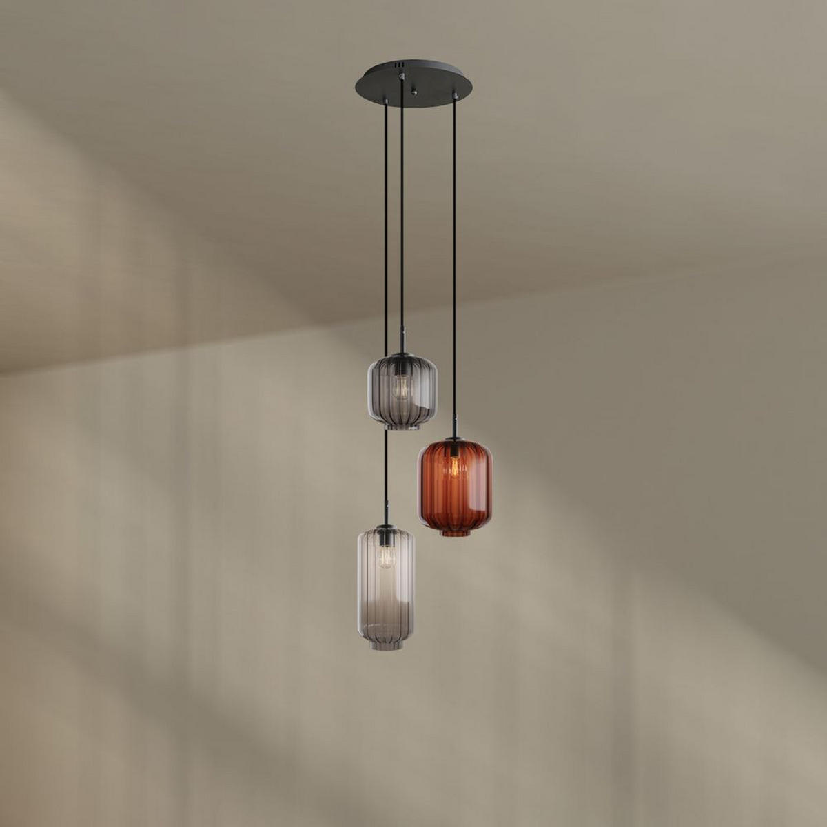 GALERIELEUCHTE Velo 3-flammig Mehrfarbig Ø 18/20/25cm - Multicolor/Schwarz, Glas (25/25/27cm) - s.luce
