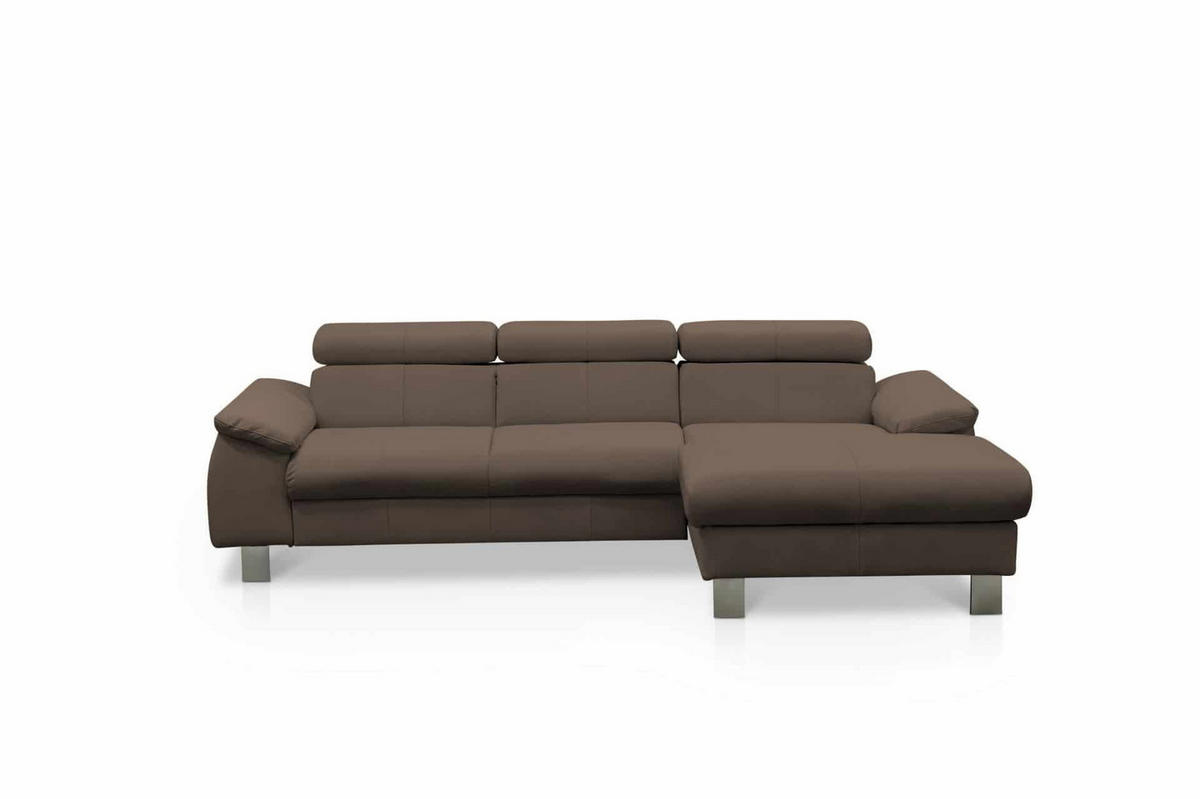 ECKSCHLAFSOFA mit Echtlederbezug, Schlaffunktion & Bettkasten - Chromfarben/Dunkelbraun, Leder/Holz (166/244cm) - Cotta