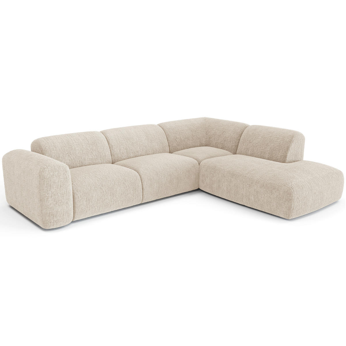 ECKSOFA RECHTS Gemusterter Samt Creme 269cm - Creme, Textil (269/221cm) - Sia Home