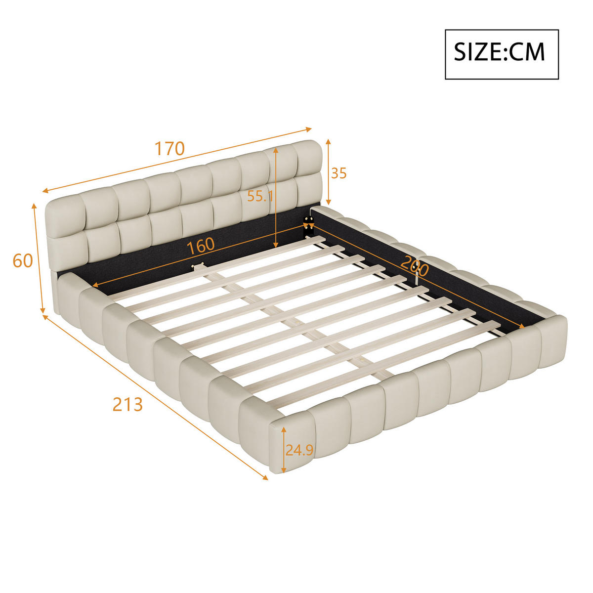 POLSTERBETT 160x200 cm Bubble Design Lattenrost Rückenlehne Leinen beige - Beige, Holz (140/200cm) - LEBENLANG