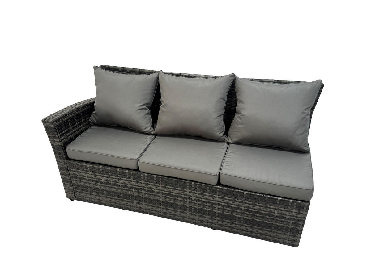 GARTENMÖBEL SET PE Polyrattan 8-Sitzer - Dunkelgrau/Grau, Glas/Kunststoff - Fimous