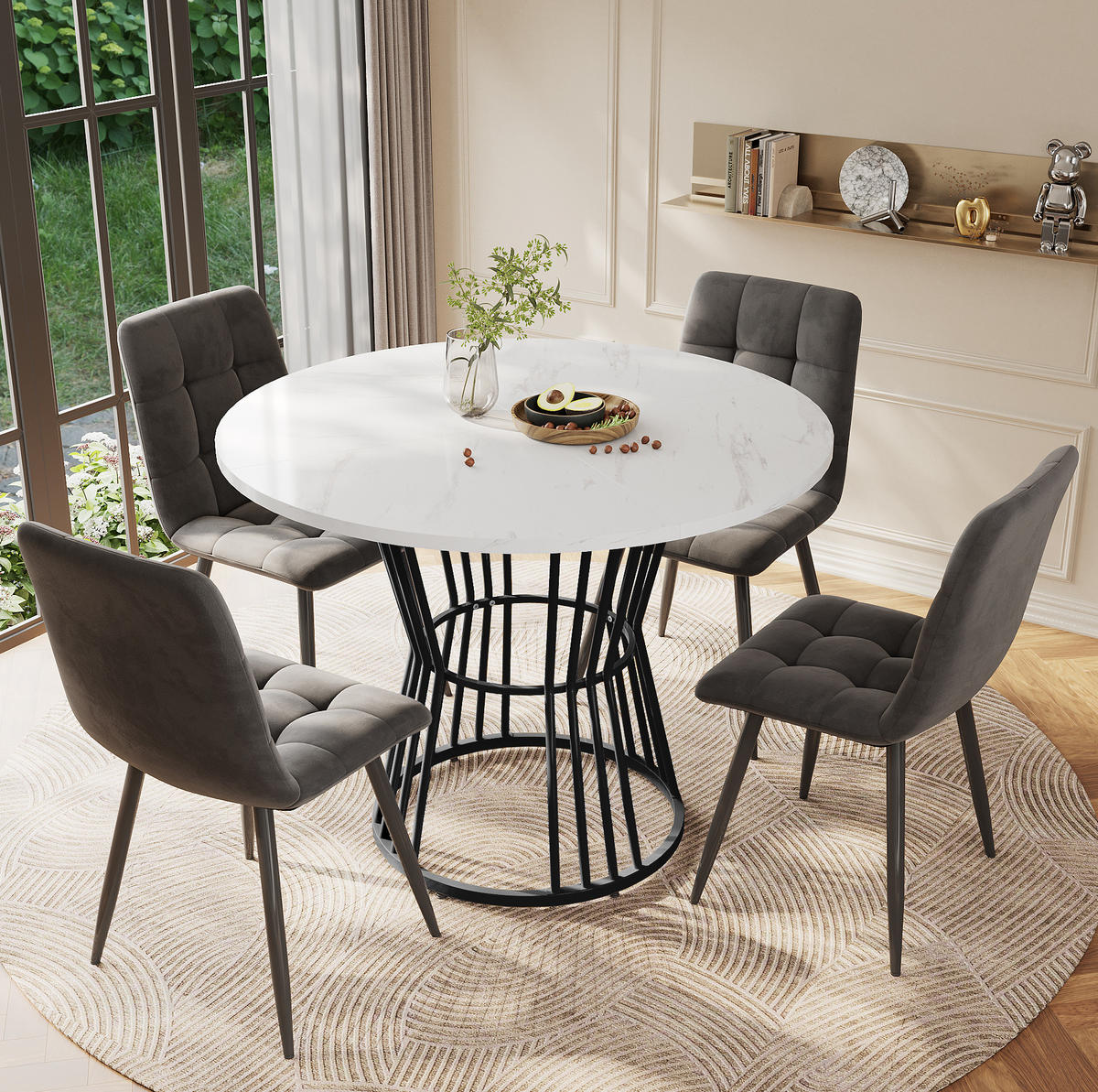 ESSTISCH, MDF mit Marmormuster & Metallgestell, Ø 100/75 cm, Schwarz - Schwarz, Holzwerkstoff (100/100/75cm) - Redom