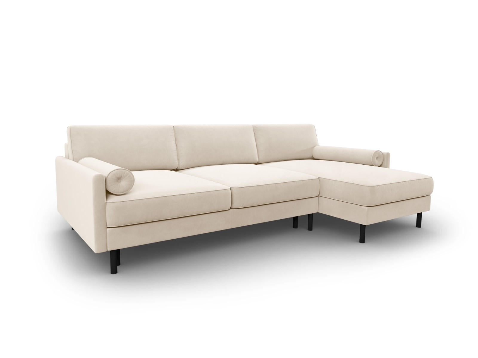 AUSKLAPPBARES-ECKSOFA rechts mit Container Scott aus Samt leichtes beige 5 Sitzplätze - Beige, Textil (142/212cm) - Micadoni