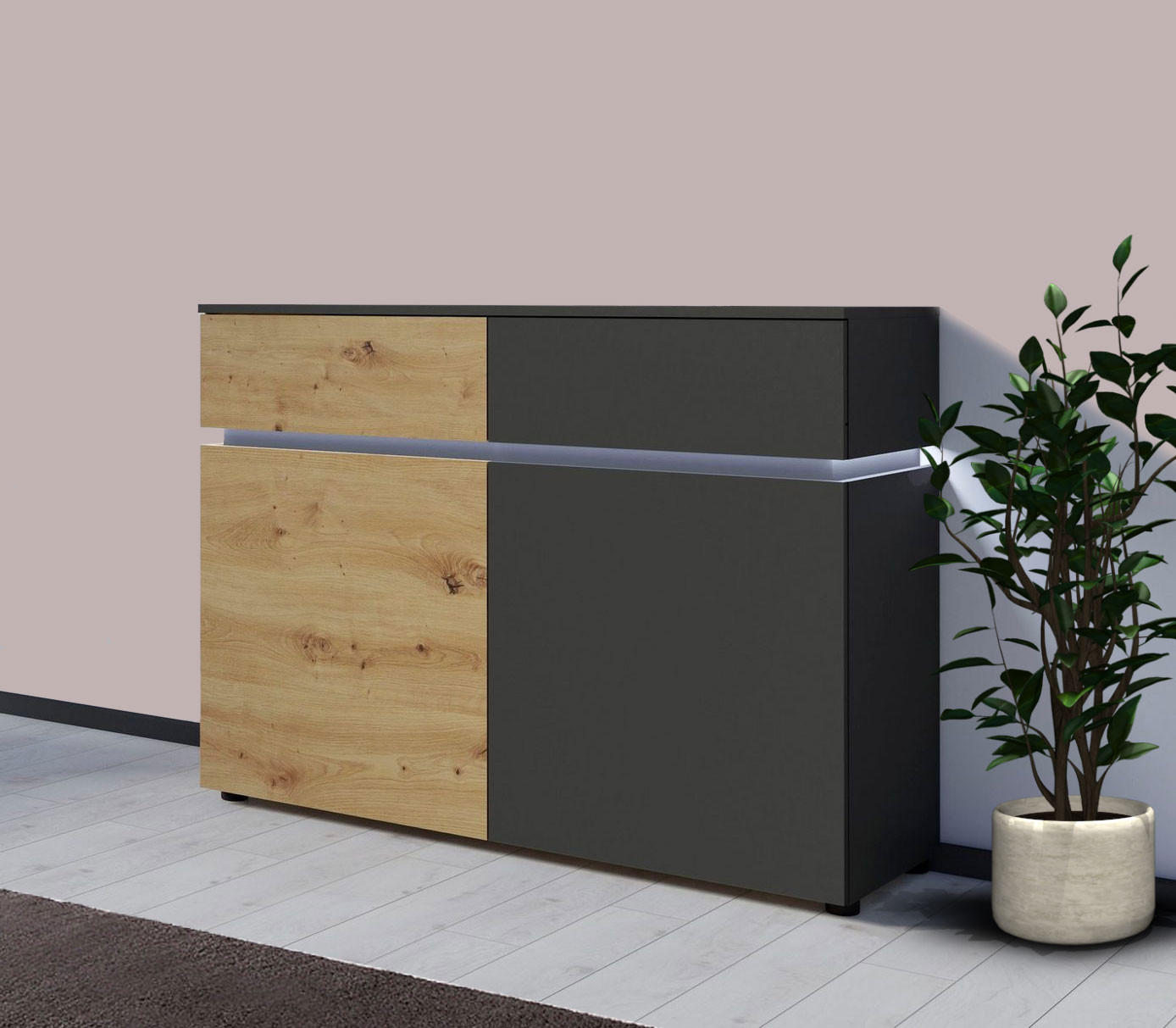 KOMMODE Luci Eiche Artisan / grau 120 / 40 / 90cm - Eichefarben/Multicolor, Holz/Holzwerkstoff (120/90/40cm) - Feldmann-Wohnen