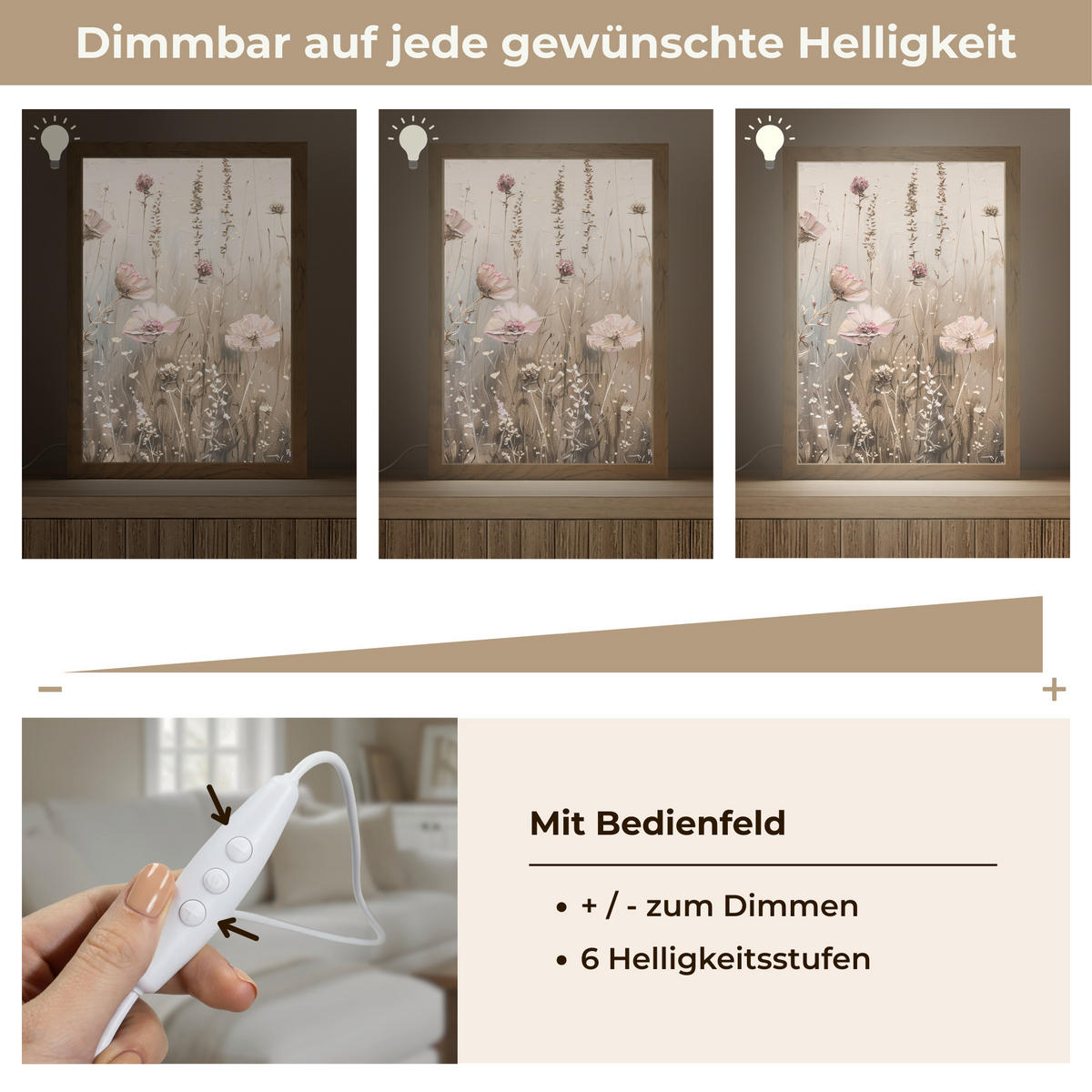 NÁSTĚNNÁ LAMPA Květiny - růžová - moderní - béžová 20x30 cm - starorůžová, kompozitní dřevo (20/30/8cm) - OnlyWow