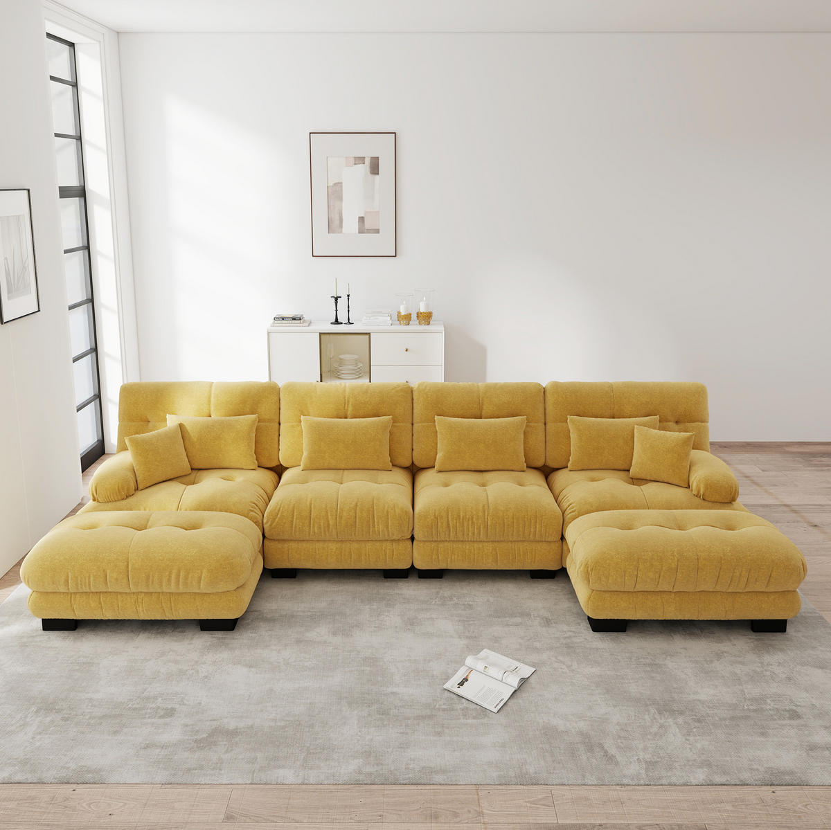 SOFA modular Chenille Yellow 5-tlg. - Gelb, Kunststoff (145/81/406cm) - Meubliv