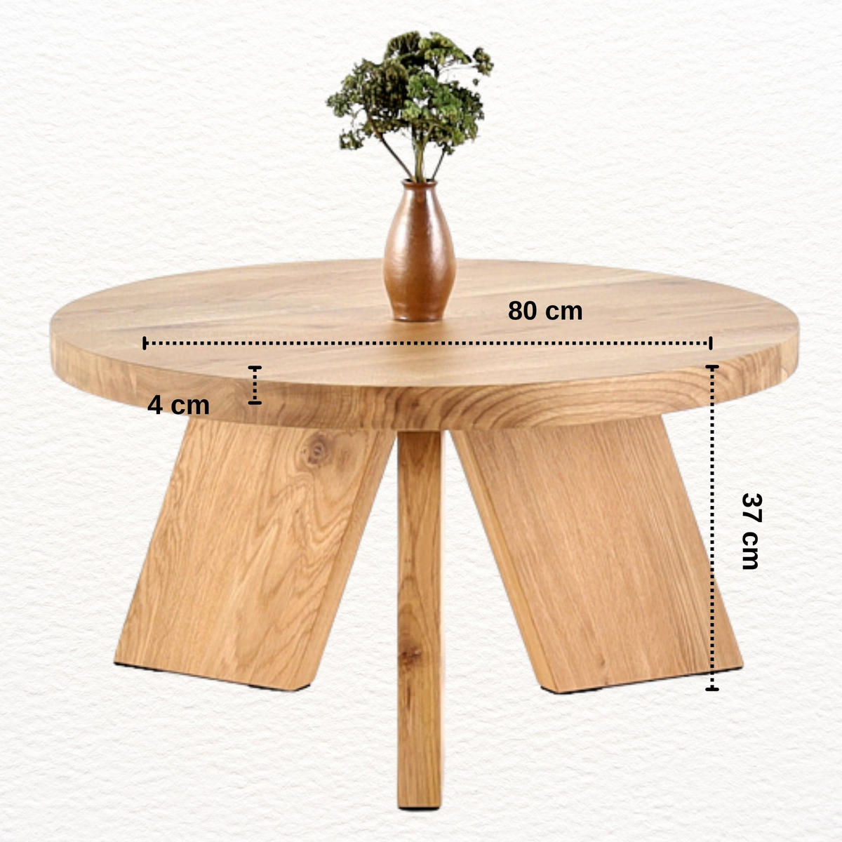 COUCHTISCH Eichenholz vollmassiv rund Naturbelassenen 80/80/37 - Naturfarben, Holz (80/80/37cm)