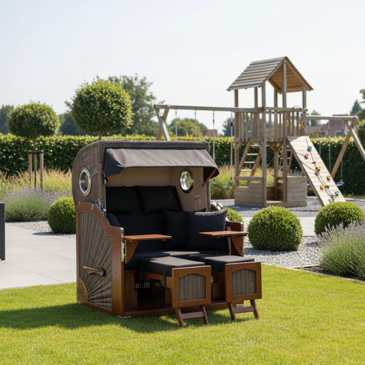 STRANDKORB XXL Düne Grande 2,5 Sitzer - Anthrazit/Schwarz, Metall (142/170/95cm) - Mr. Deko