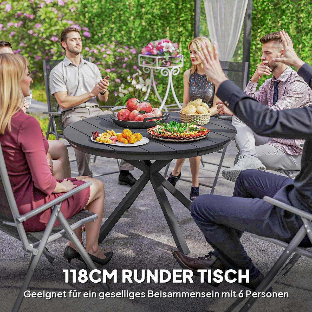 GARTENTISCH rund Ø118 Schwarz - Schwarz, Metall (118/118/74cm) - Outsunny