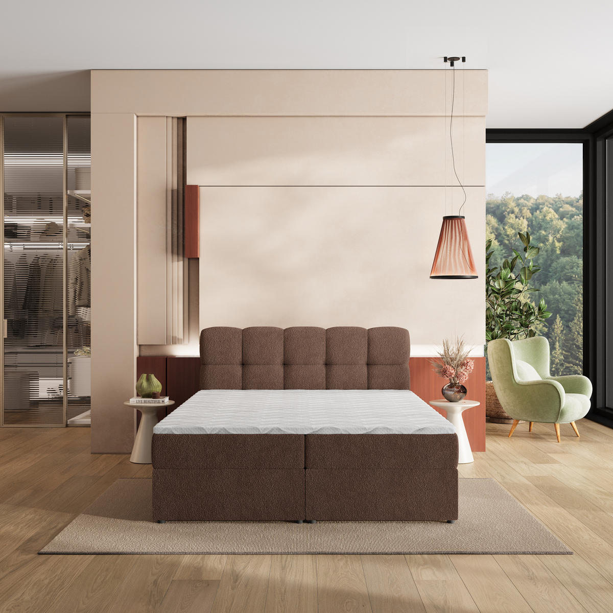 POSTEL Boxspring MERU 180x200 cm Hnědá - hnědá, kompozitní dřevo/textil (180/200cm) - MASSENO