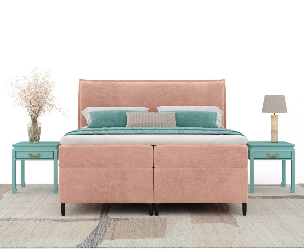 BOXBETT 200/200 cm Corvus, in Rosa, Matratze, Topper, Bettkasten, H2 = mittel - Pink/Schwarz, Holz/Holzwerkstoff (200/200cm) - Maison de Reve