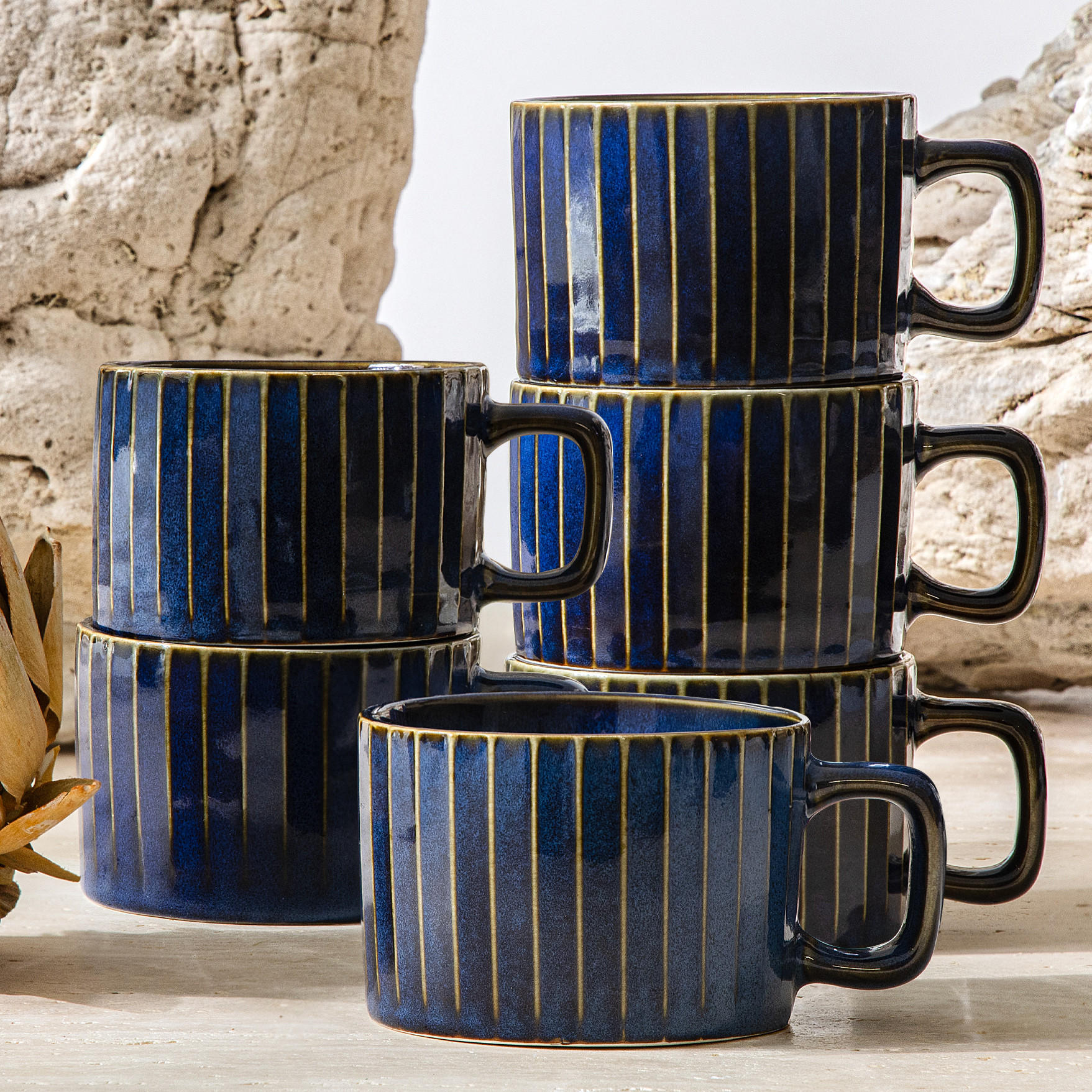 KAFFEETASSE AD STRIPES, 6-tlg - Dunkelblau, Keramik (8.7/5.8/11.5cm) - KONSIMO®