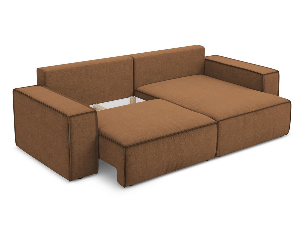 ECKSOFA mit Schlaffunktion Strukturstoff Stoff Orange - Terra cotta/Schwarz, Kunststoff/Textil (257/148cm) - Makamii