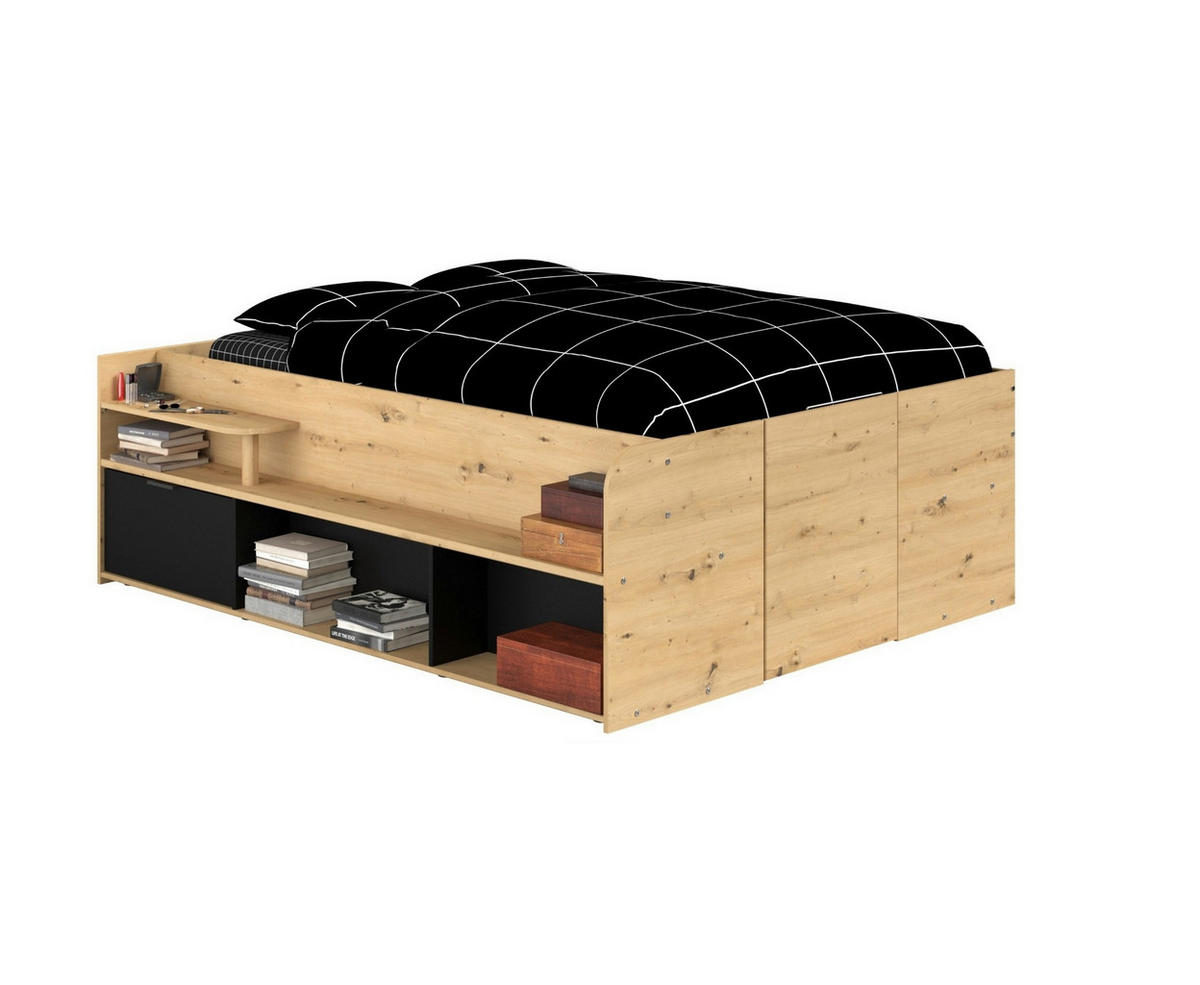 BETT mit Unterbett und Schublade - 140x190/200 cm - Travel - Weiß, Holzwerkstoff (140/200cm) - Calicosy