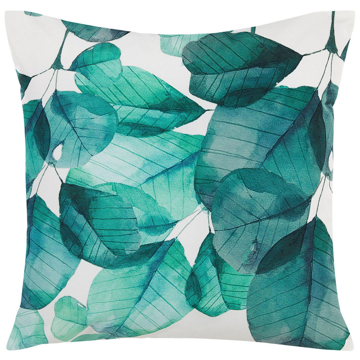 GARTENKISSEN 2er-Set Blättermotiv türkis/blau/weiß 45/45 cm Trebbo - Blau, Textil (45/45cm) - Beliani