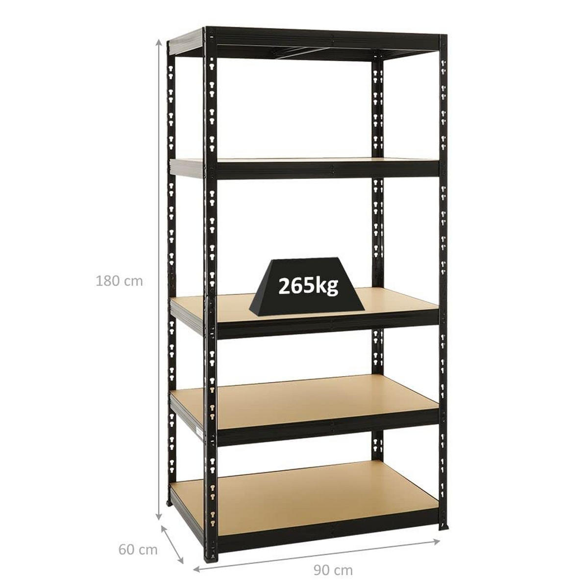 SCHWERLASTREGAL Tiger 180x90x60 cm Fachlast 265 kg Schwarz - Schwarz, Metall (90/180/60cm) - PROREGAL