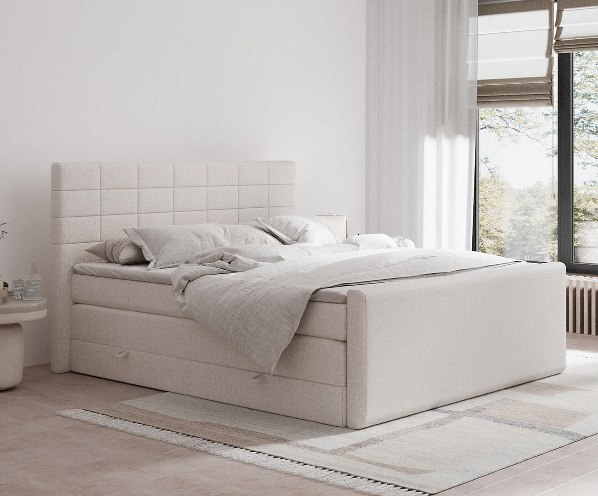 BOXSPRINGBETT Ava Beige 140/200 cm - Beige/Schwarz, Holz/Holzwerkstoff (140/200cm) - Maison de Reve
