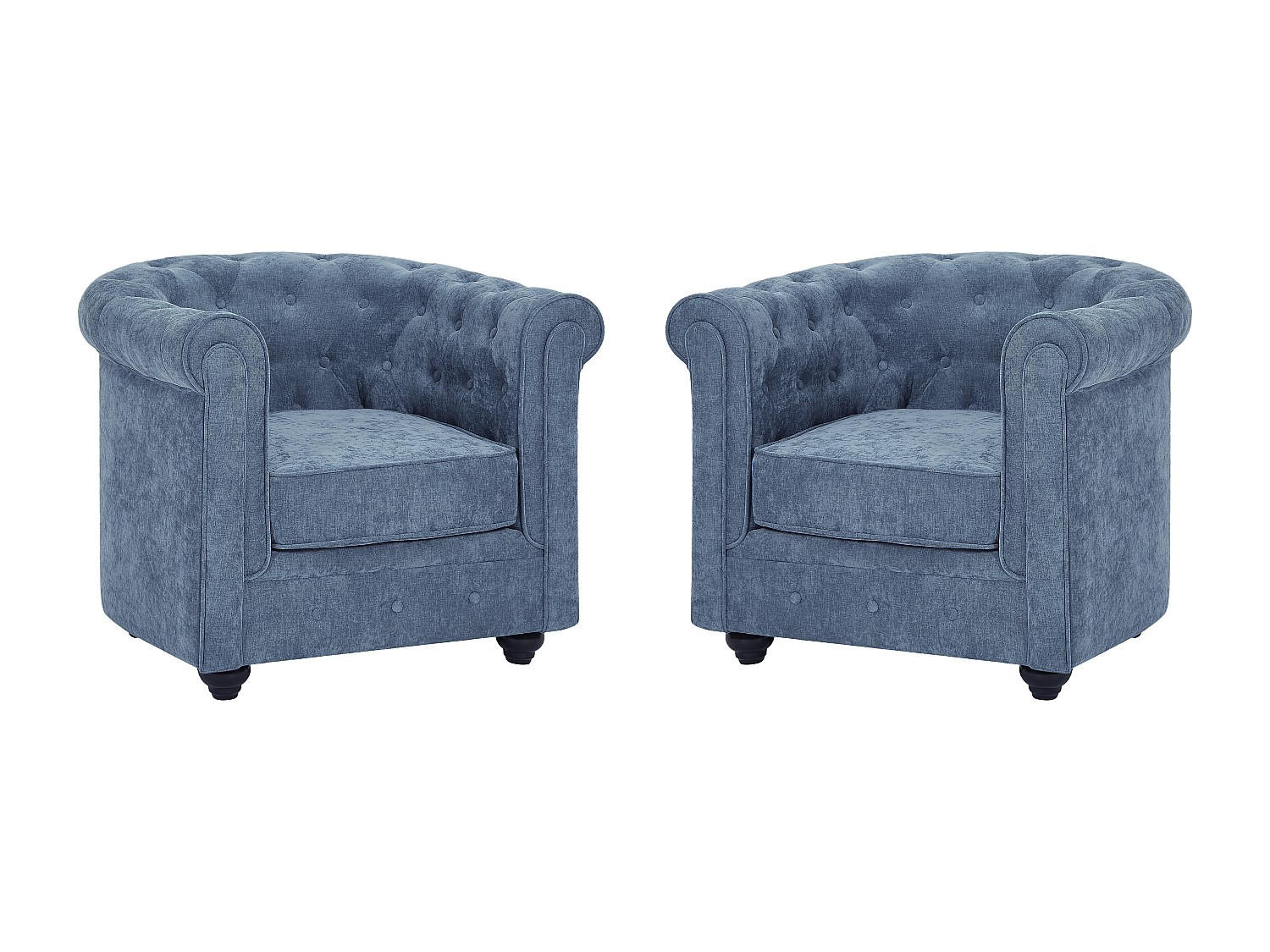 2ER-SET Sessel - Stoff - Blau - CHESTERFIELD - Blau, Textil (82/72/78cm) - Vente-Unique