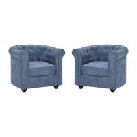 2ER-SET Sessel - Stoff - Blau - CHESTERFIELD - Blau, Textil (82/72/78cm) - Vente-Unique