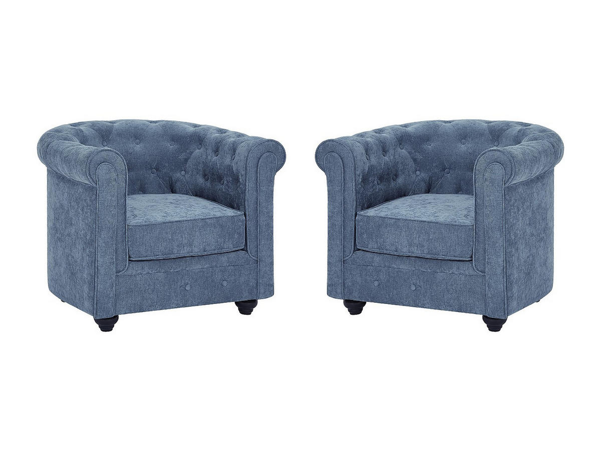 2ER-SET Sessel - Stoff - Blau - CHESTERFIELD - Blau, Textil (82/72/78cm) - Vente-Unique