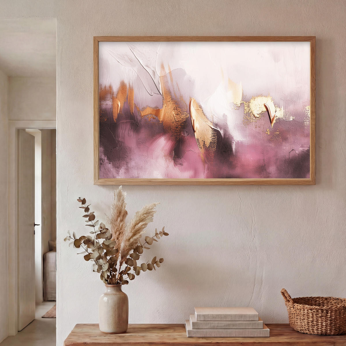 NÁSTĚNNÁ LAMPA S AKUMULÁTOREM Fialová - abstraktní - barva - zlatá 90x60 cm - světle fialová, kompozitní dřevo (90/60/8cm) - OnlyWow