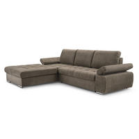 ECKSOFA SANDRO Beige Geflochtener Stoff mit Schlaffunktion - Beige, Holz (277/201cm) - MASSENO