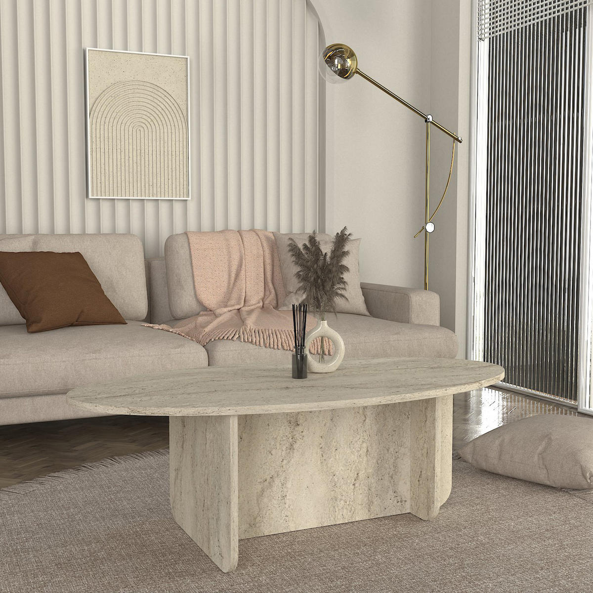 COUCHTISCH Luminous Beige Grau Granitoptik 120x60 cm - Beige/Grau, Holzwerkstoff (60/120/40cm) - moebel17