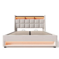 POLSTERBETT aus Leinen 180x200 cm in Beige mit LED-Beleuchtung & USB - Beige, Textil (180/200cm) - Modfu