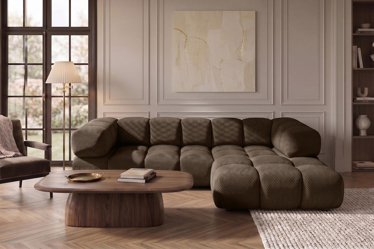 ECKSOFA L-FORM, Strukturierter Premiumstoff Sonic, Braun, Rechts, Averro - Braun, Holz (280/150cm) - Kaiser Möbel