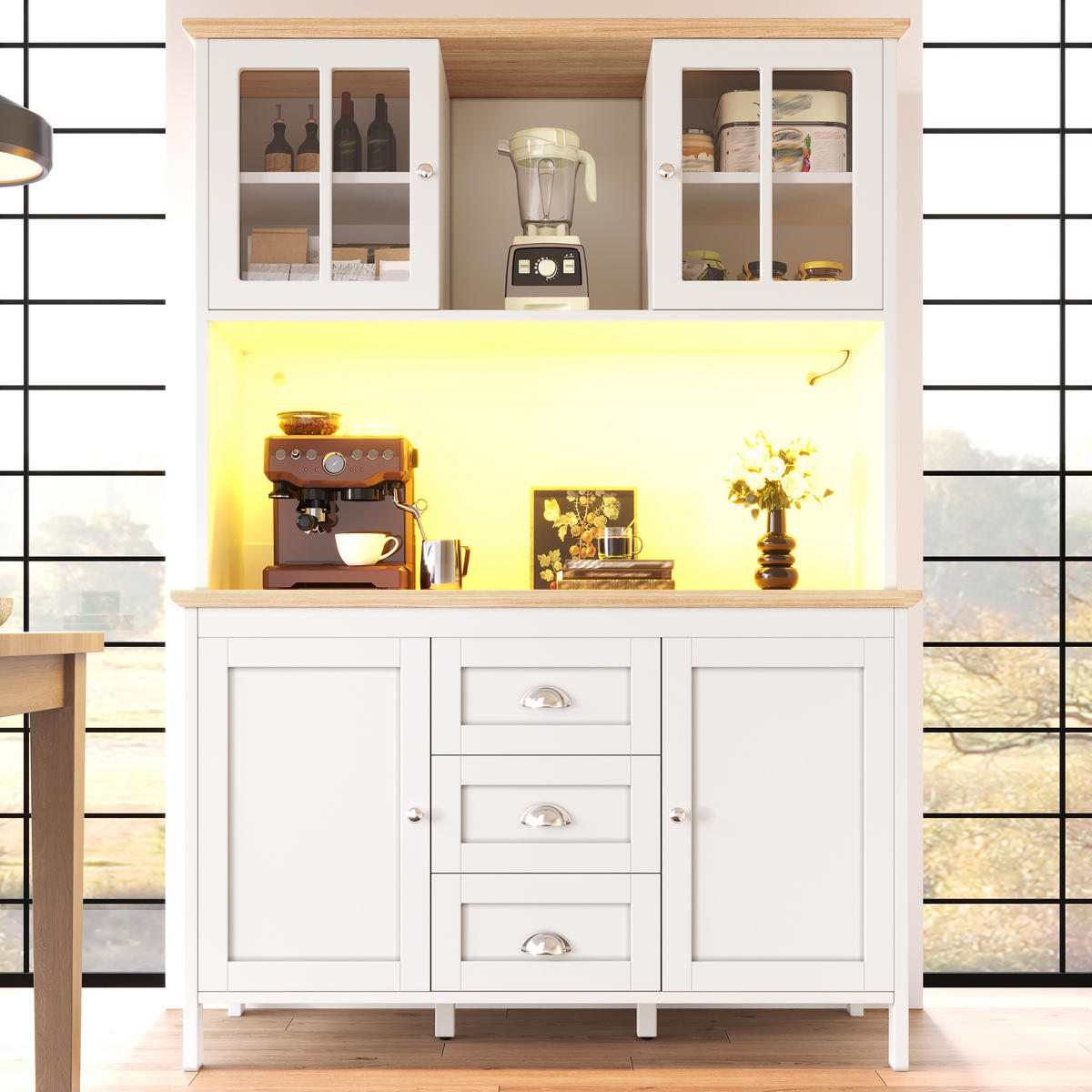 KÜCHENSCHRANK LED 120x40x179Cm 4 Türen 3 Schubladen - Weiß, Metall (120/179/40cm) - FLIEKS