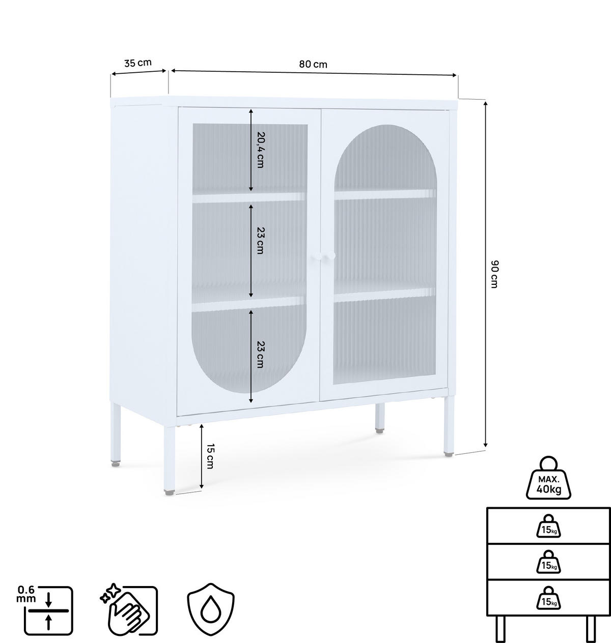 SIDEBOARD KURT im Industriestil aus Metall, blaugrau und geriffeltes Glas, 80 cm - Dunkelblau, Metall (80/90/35cm) - Sicaan