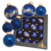 CHRISTBAUMKUGELN Verschneites Dorf Blau 8cm (Glas / 16 Stk.) - Blau, Glas (6/8/5cm) - Krebs Glas Lauscha