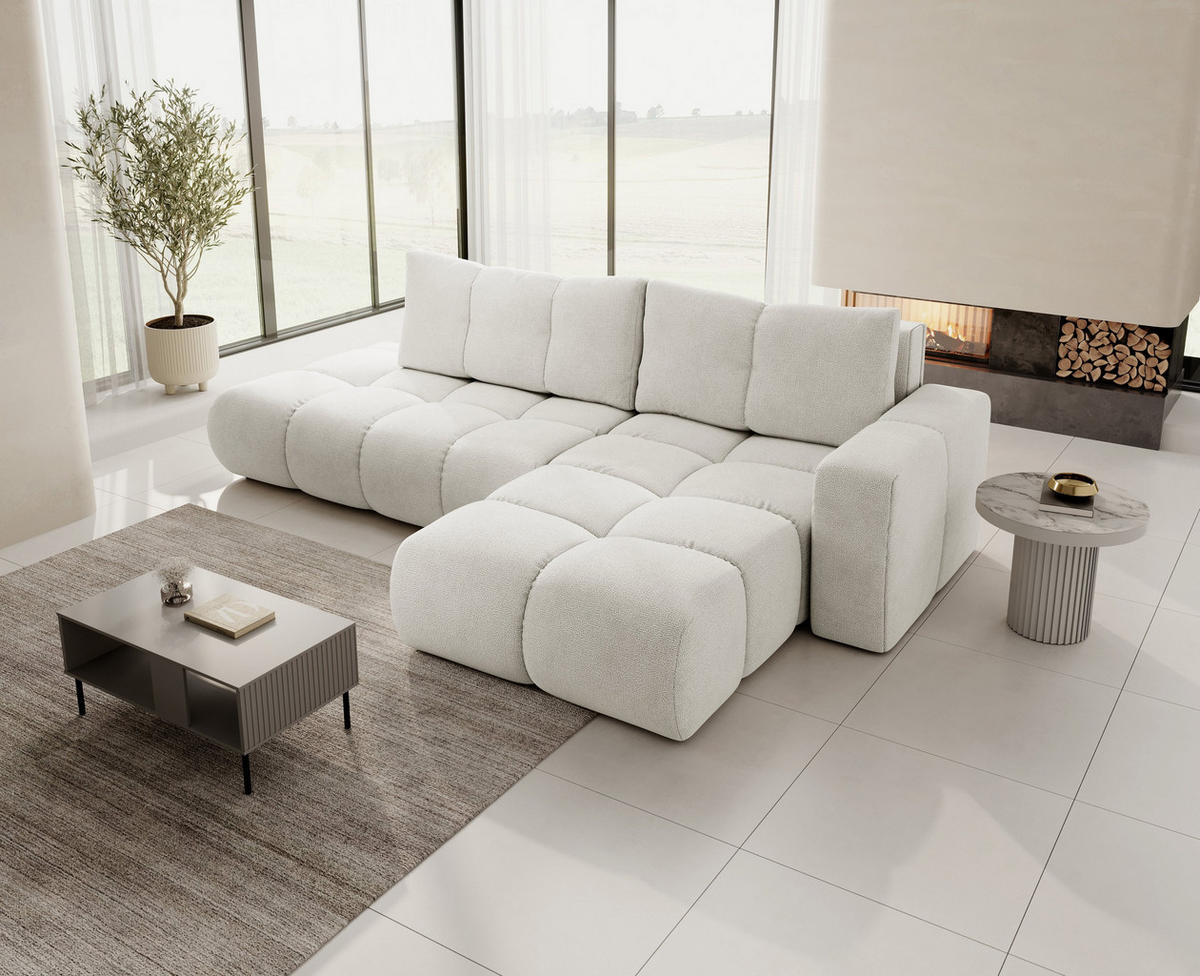 ECKSOFA DUCA R-S Creme Chenille mit Schlaffunktion - Creme, Holz (266.5/266.5cm) - MASSENO