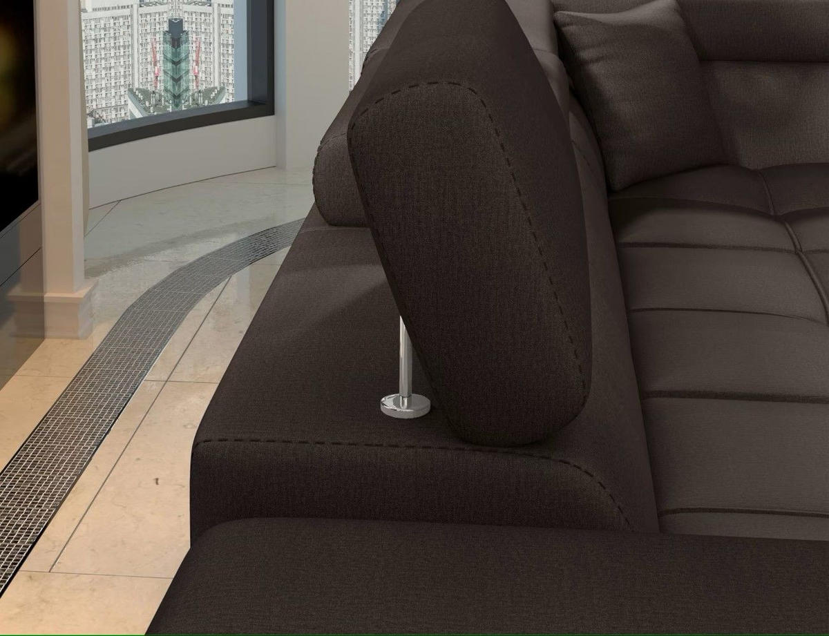 ECKSOFA mit Schlaffunktion und Bettkasten, pflegeleichter Monolith-Stoff - Chromfarben/Dunkelbraun, Textil/Metall (275/202cm) - Eltap