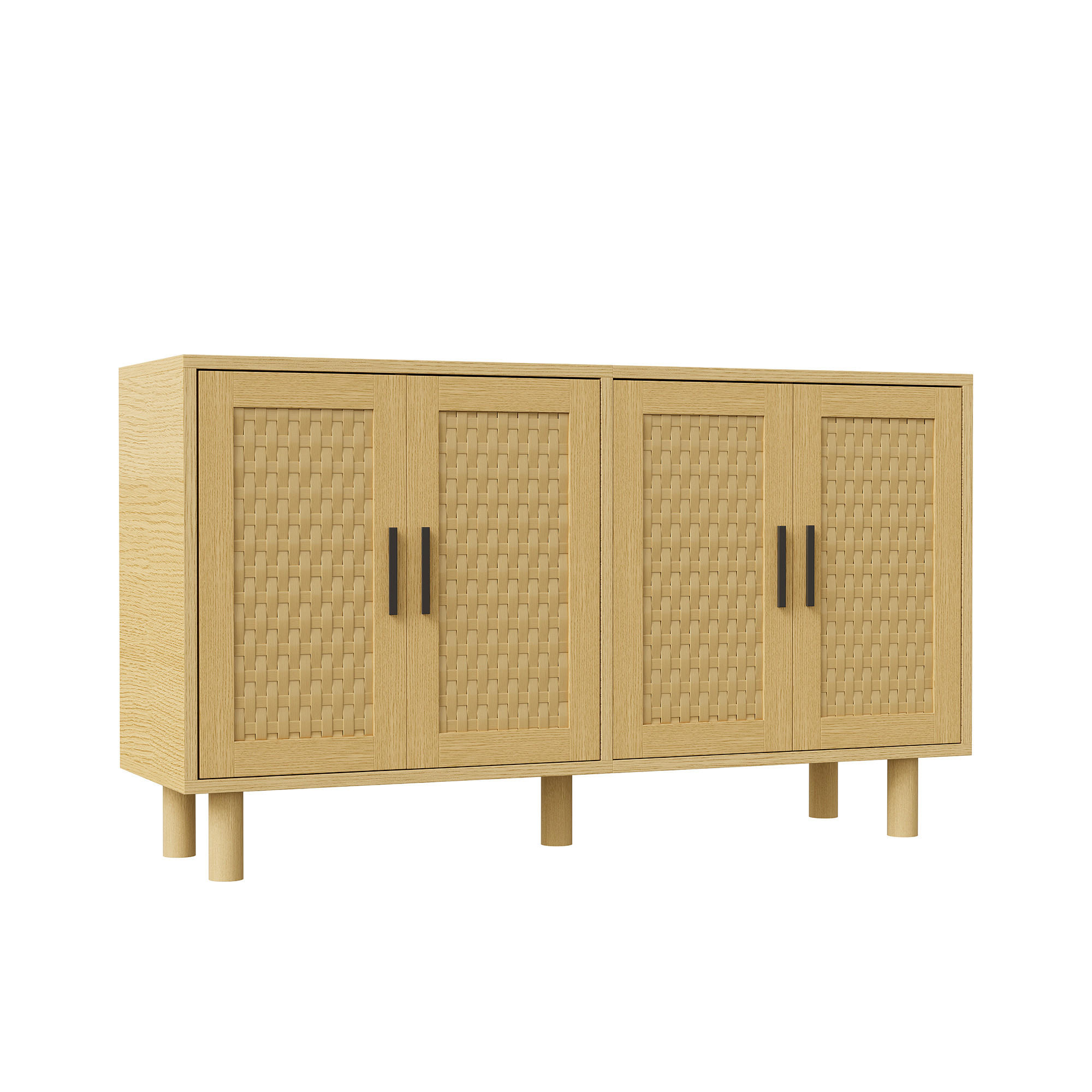 SIDEBOARD Rattanschrank mit 4 Türen, Wohnzimmerschrank Stauraum, 80/140/80 cm - Naturfarben, Holz/Metall (40/80/140cm) - PARAFTA HOME