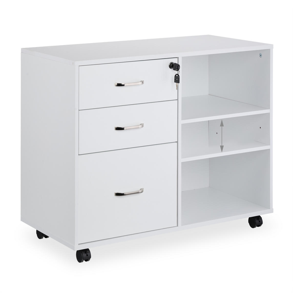 ROLLCONTAINER - Silberfarben/Schwarz, Holzwerkstoff/Kunststoff (80/66/40cm) - Relaxdays