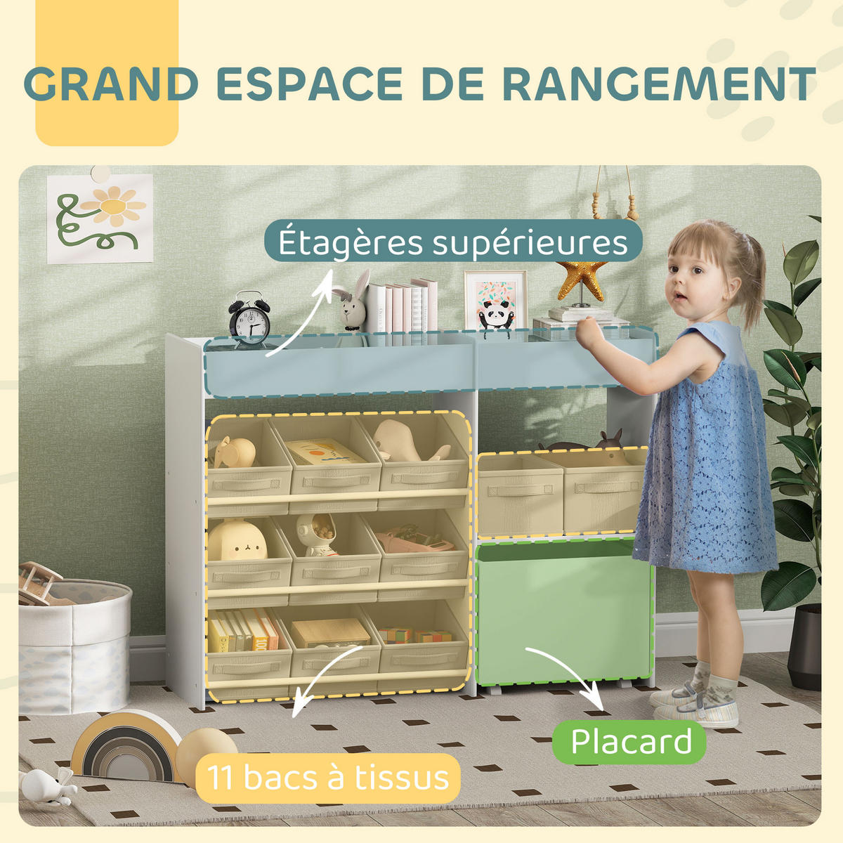 KINDERREGAL DE-17251 11 Aufbewahrungsboxen & Schrankfach Weiß - Weiß, Naturmaterialien (105/80/30cm) - ComfortXL